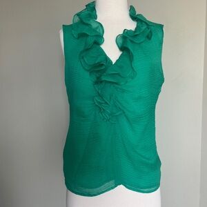 Etro Silk Emerald Green Ruffle V-neck Sleeveless Cocktail Ratchet Blouse Top M